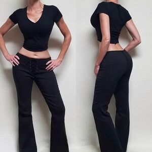 Love & Kisses Vintage 90s Black Stretchy Crystal Lace-up Mid Waisted Flare Pants
